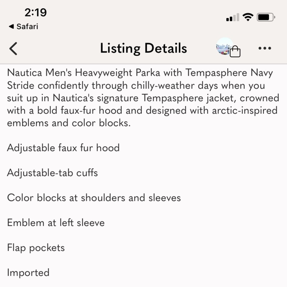 Nautica Men's Heavyweight Parka with Tempasphere Navy - Size Large - Picture 6 of 7